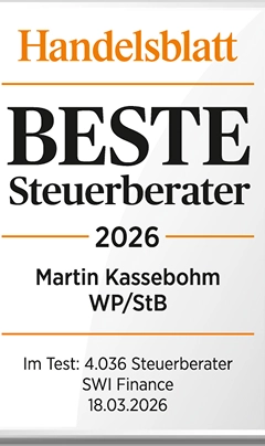 Martin Kassebohm wurde in 2026 vom Handelsblatt zum Besten Steuerberater gewählt.