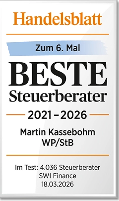 Martin Kassebohm: Auszeichnung vom Handelsblatt zum Besten Steuerberater von 2021 – 2026